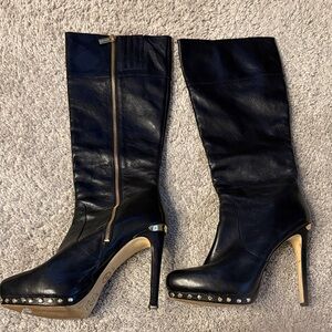 MICHAEL Michael Kors Black Heeled Boots with Gold Accents